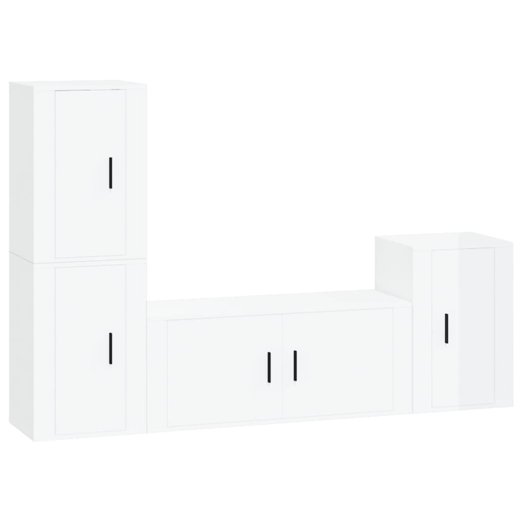 4 Piece TV Cabinet Set High Gloss White Engineered Wood