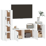 4 Piece TV Cabinet Set High Gloss White Engineered Wood