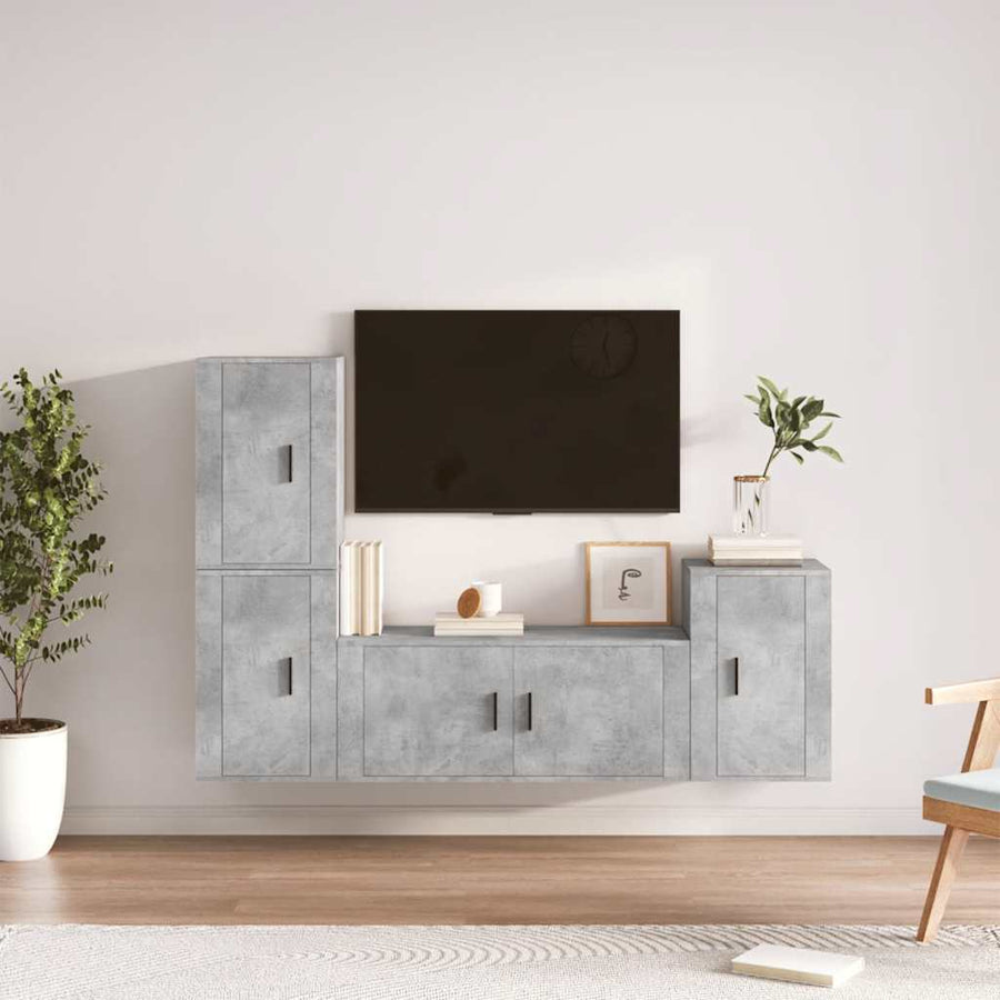 4 Piece TV Cabinet Set Concrete Grey Engineered Wood
