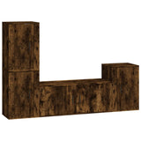 4 Piece TV Cabinet Set Smoked Oak Engineered Wood - Front View
