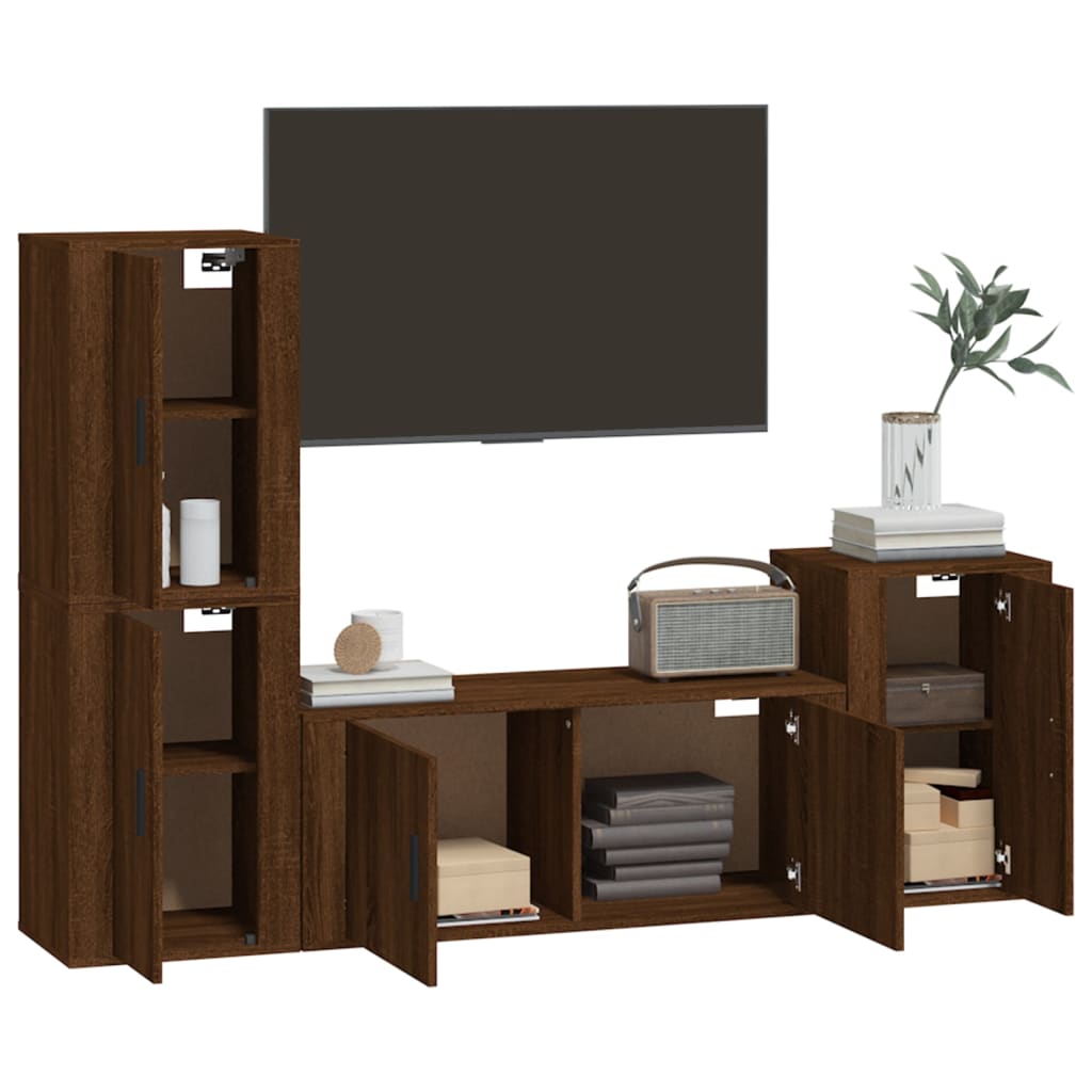 4 Piece TV Cabinet Set Brown Oak Engineered Wood