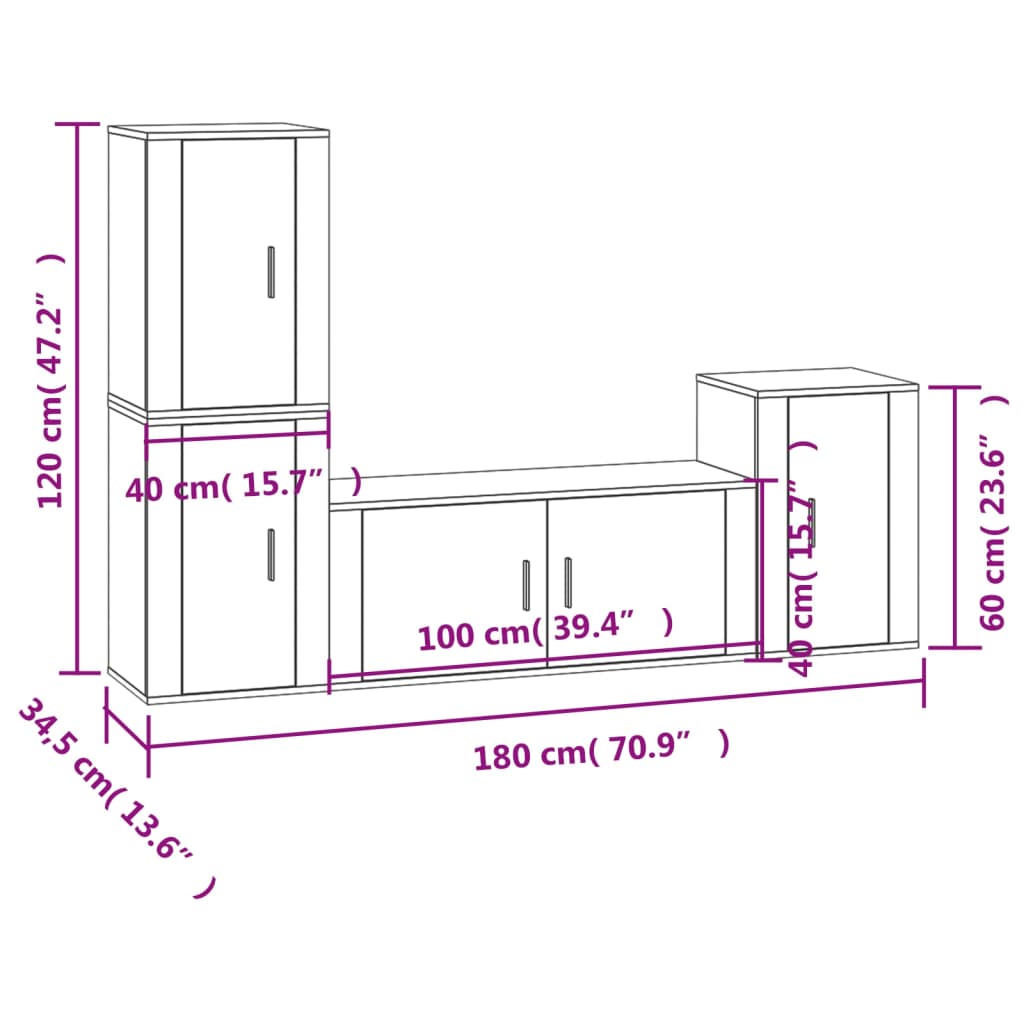 4 Piece TV Cabinet Set Brown Oak Engineered Wood