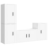 4 Piece TV Cabinet Set White Engineered Wood - Front View