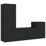 4 Piece TV Cabinet Set Black Engineered Wood - Front View