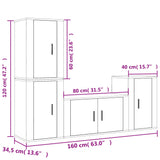 4 Piece TV Cabinet Set Black Engineered Wood - Close-Up Angle