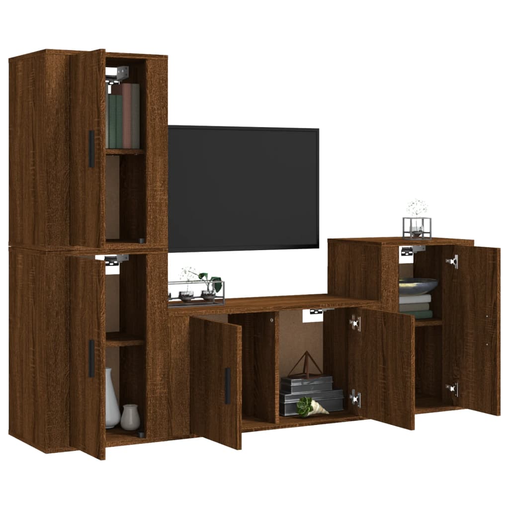 4 Piece TV Cabinet Set Brown Oak Engineered Wood