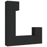 5 Piece TV Cabinet Set Black Engineered Wood - Front View