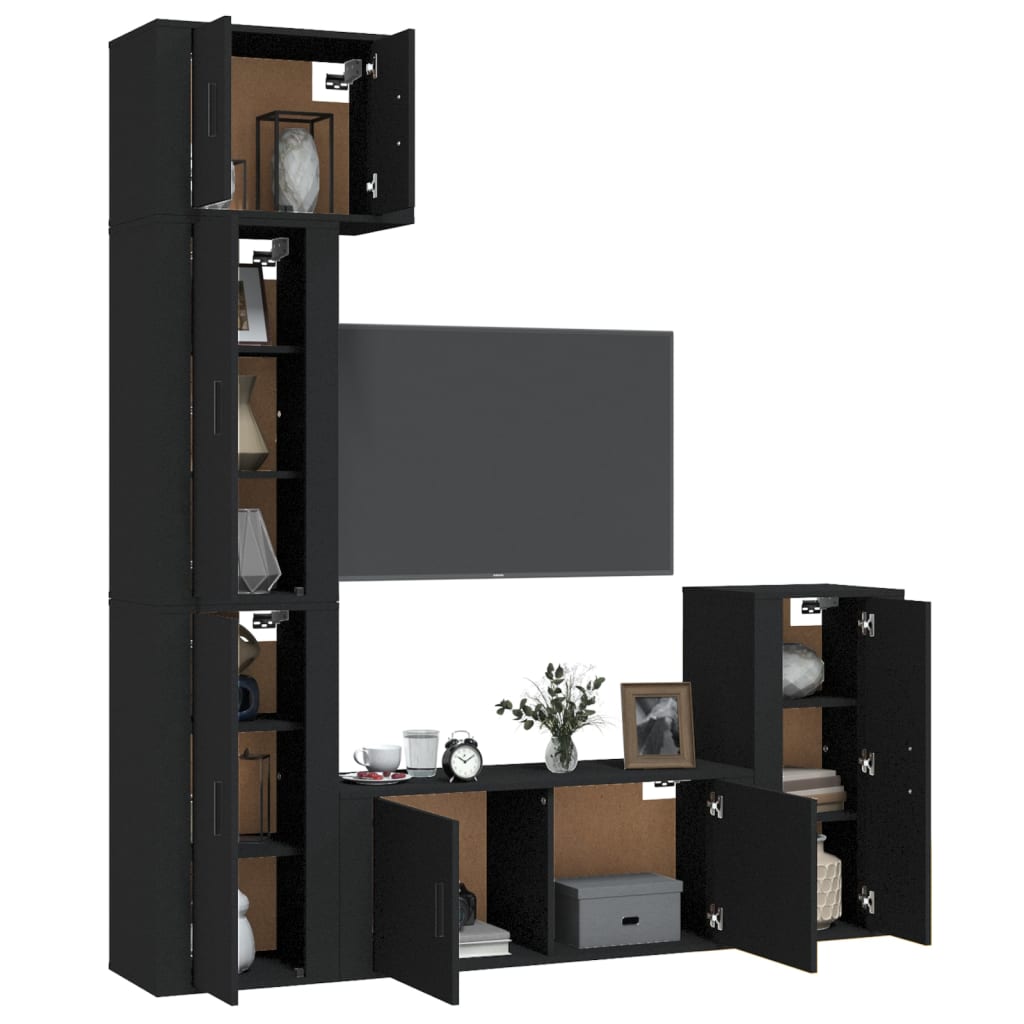 5 Piece TV Cabinet Set Black Engineered Wood
