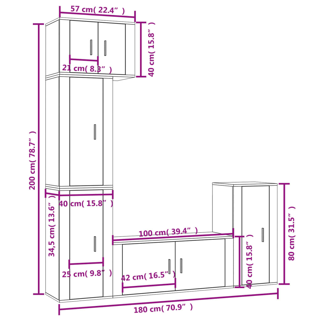 5 Piece TV Cabinet Set Concrete Grey Engineered Wood
