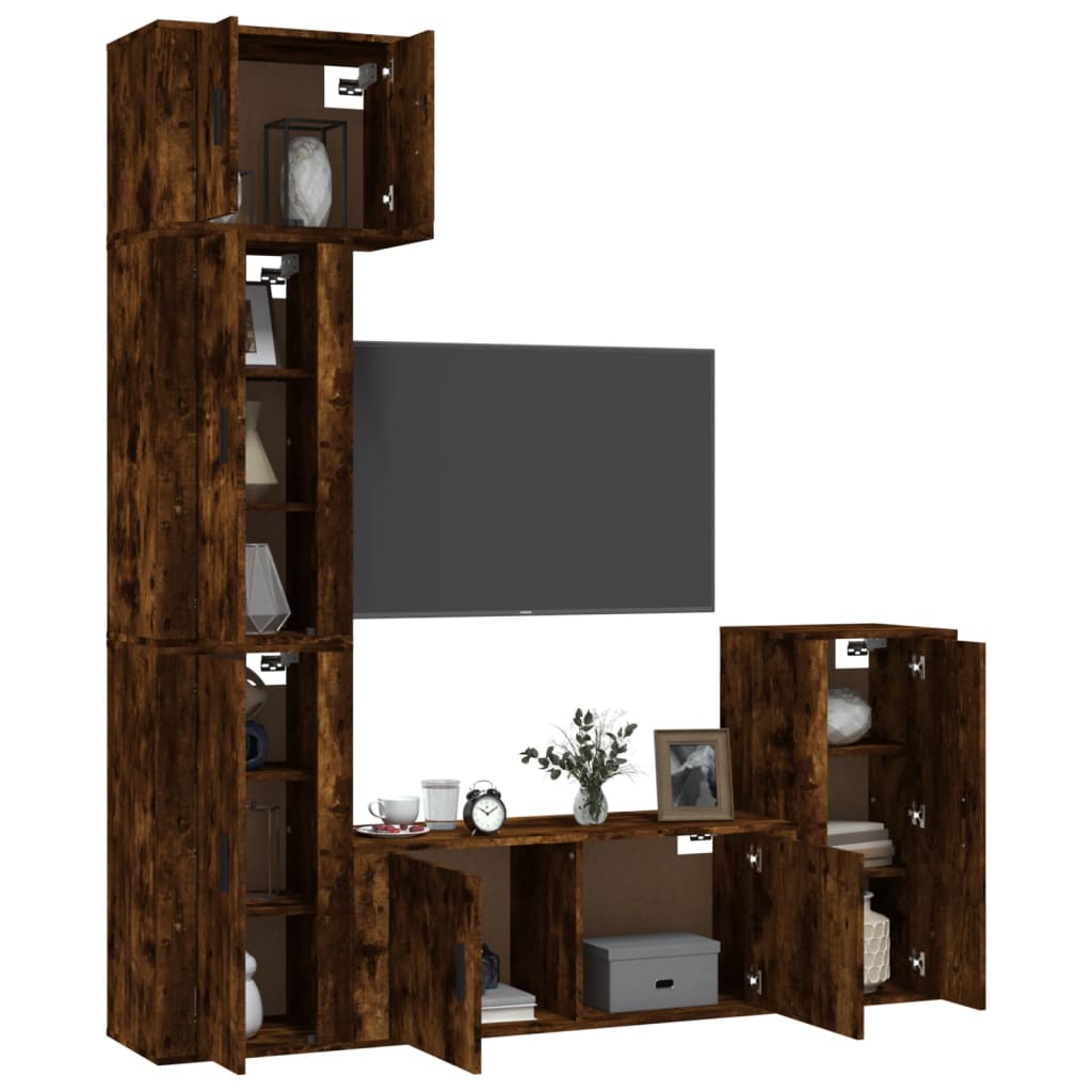 5 Piece TV Cabinet Set Smoked Oak Engineered Wood