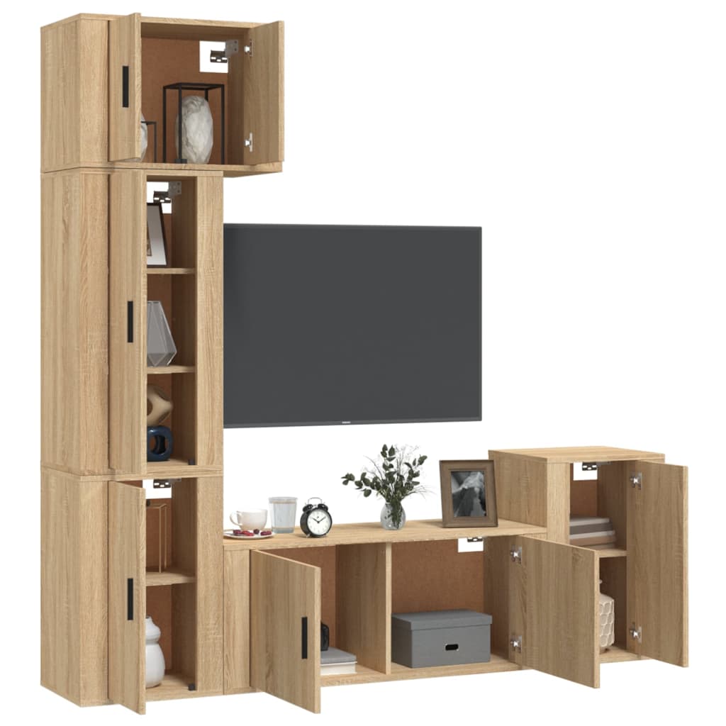5 Piece TV Cabinet Set Sonoma Oak Engineered Wood