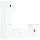 5 Piece TV Cabinet Set White Engineered Wood - Front View