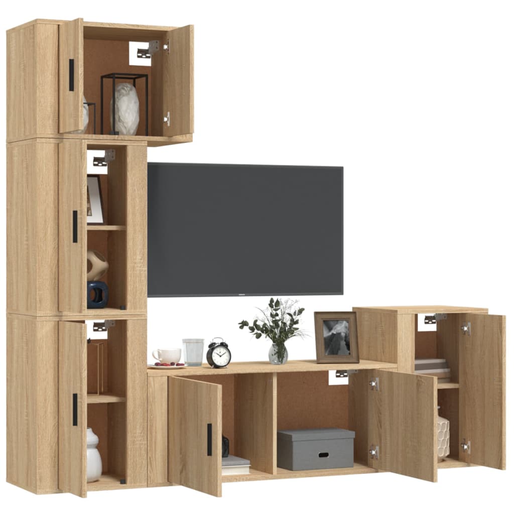 5 Piece TV Cabinet Set Sonoma Oak Engineered Wood
