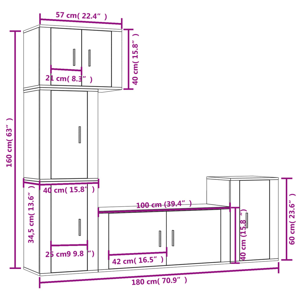 5 Piece TV Cabinet Set Sonoma Oak Engineered Wood
