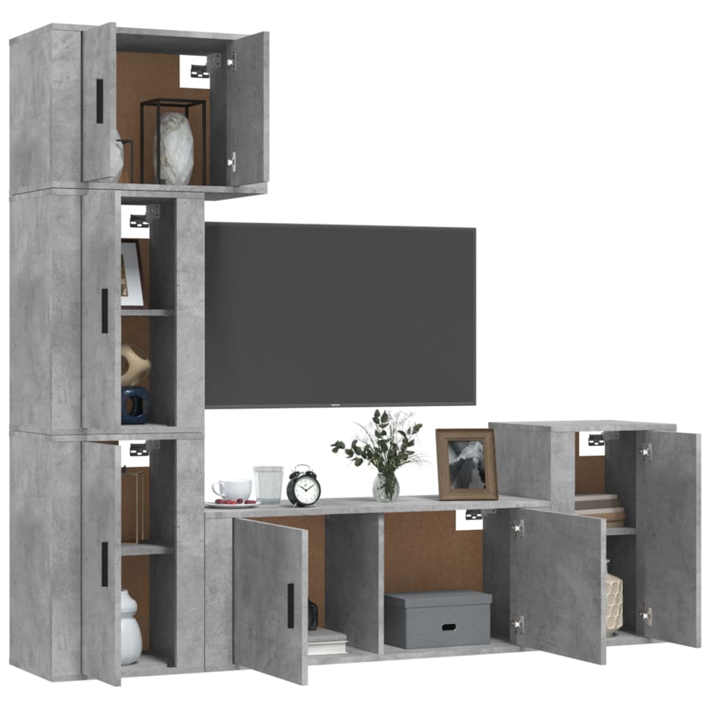 5 Piece TV Cabinet Set Concrete Grey Engineered Wood