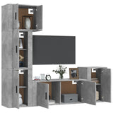 5 Piece TV Cabinet Set Concrete Grey Engineered Wood - Side View