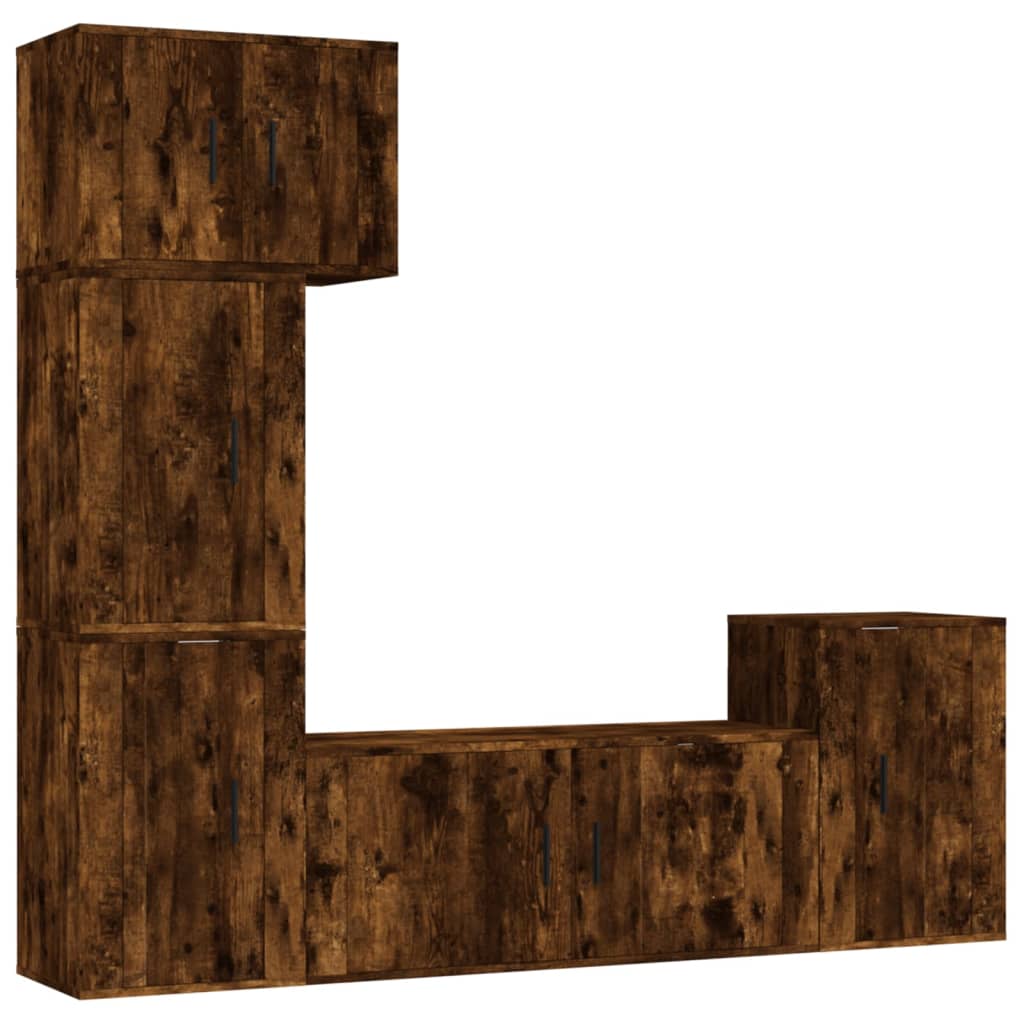 5 Piece TV Cabinet Set Smoked Oak Engineered Wood