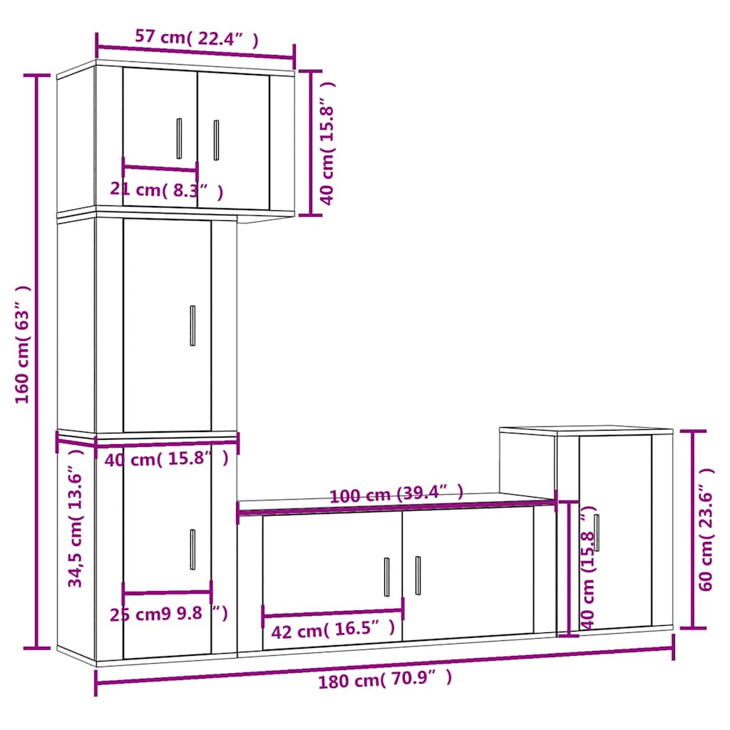 5 Piece TV Cabinet Set Grey Sonoma Engineered Wood