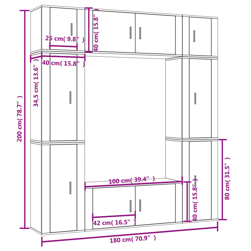 8 Piece TV Cabinet Set Grey Sonoma Engineered Wood