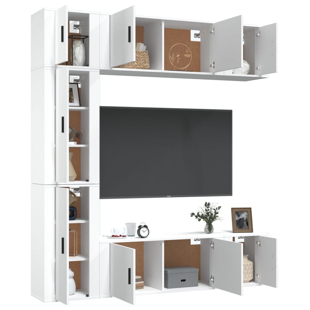 7 Piece TV Cabinet Set High Gloss White Engineered Wood
