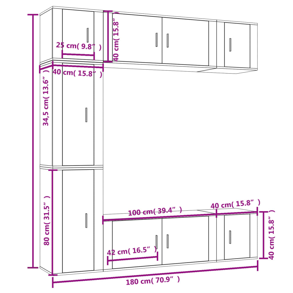 7 Piece TV Cabinet Set Grey Sonoma Engineered Wood