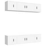 6 Piece TV Cabinet Set White Engineered Wood - Front View