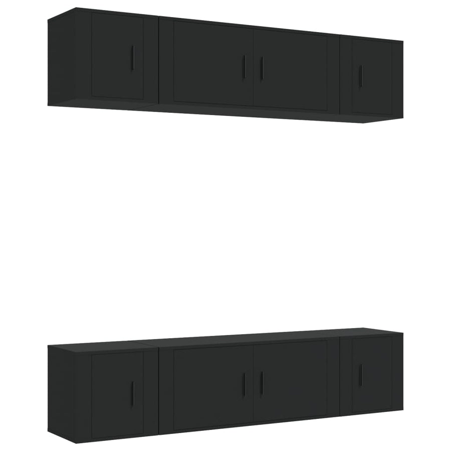 6 Piece TV Cabinet Set Black Engineered Wood