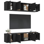 6 Piece TV Cabinet Set Black Engineered Wood