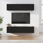 6 Piece TV Cabinet Set Black Engineered Wood