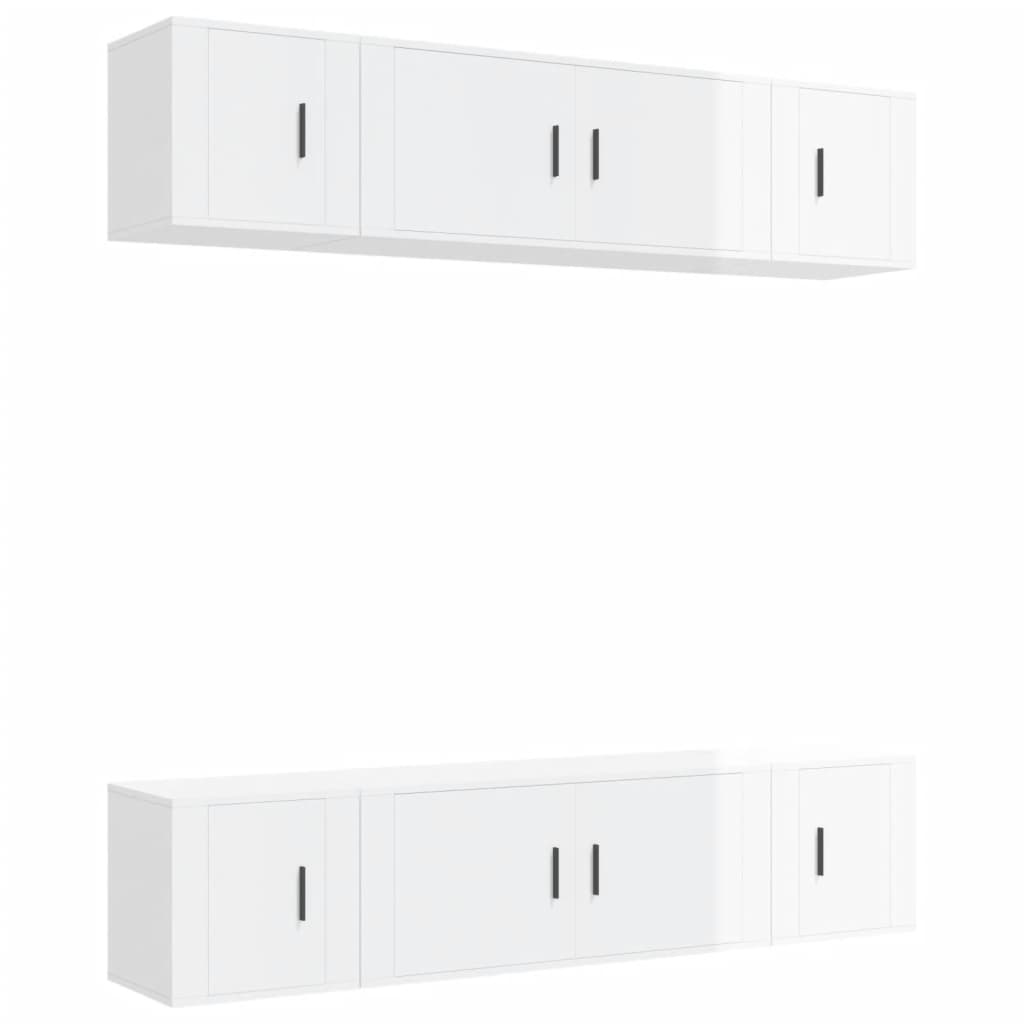 6 Piece TV Cabinet Set High Gloss White Engineered Wood