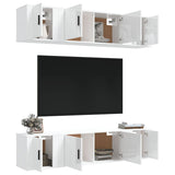 6 Piece TV Cabinet Set High Gloss White Engineered Wood - Side View
