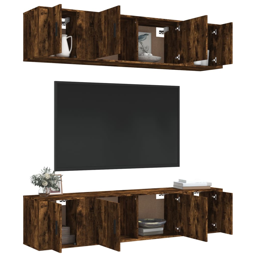 6 Piece TV Cabinet Set Smoked Oak Engineered Wood