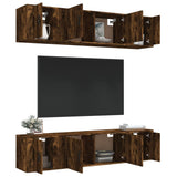 6 Piece TV Cabinet Set Smoked Oak Engineered Wood - Side View