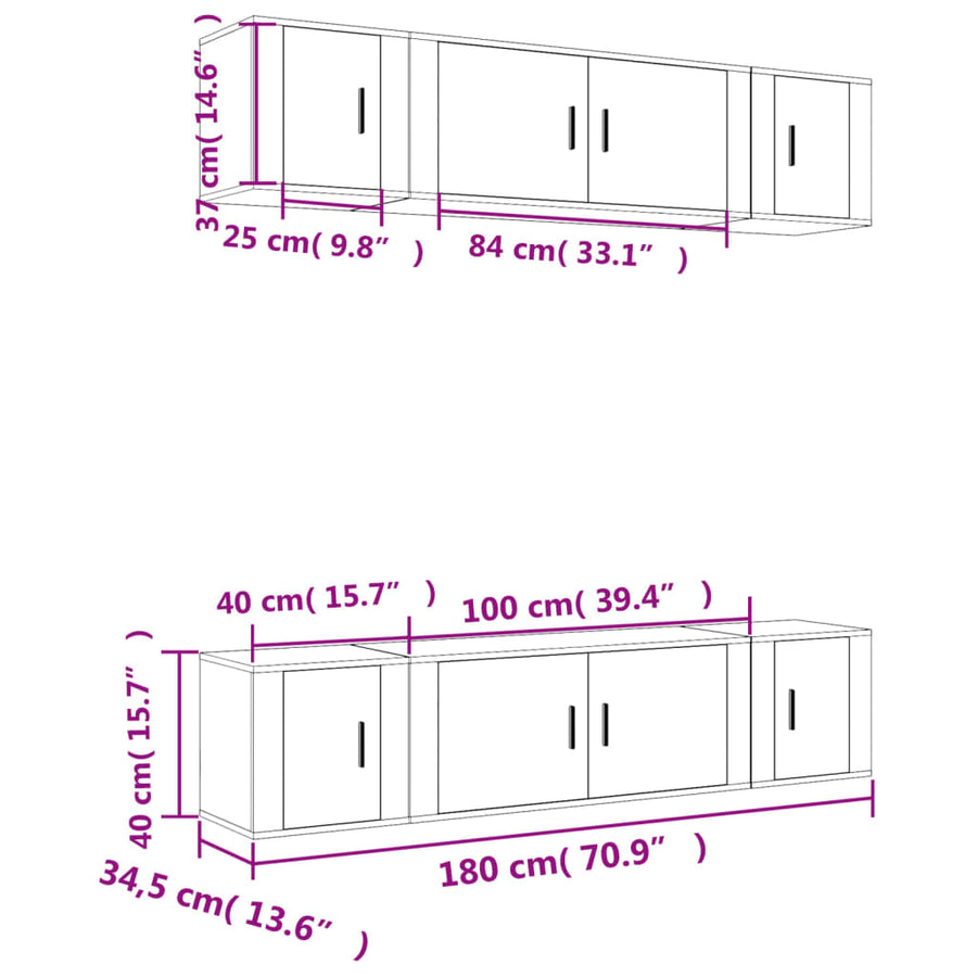 6 Piece TV Cabinet Set Grey Sonoma Engineered Wood