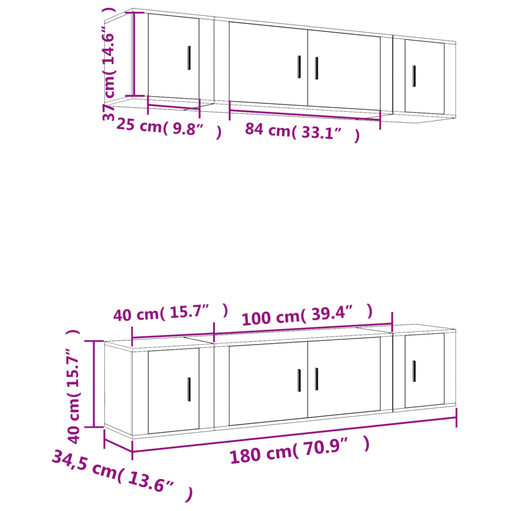 6 Piece TV Cabinet Set Brown Oak Engineered Wood