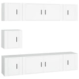 7 Piece TV Cabinet Set White Engineered Wood - Front View
