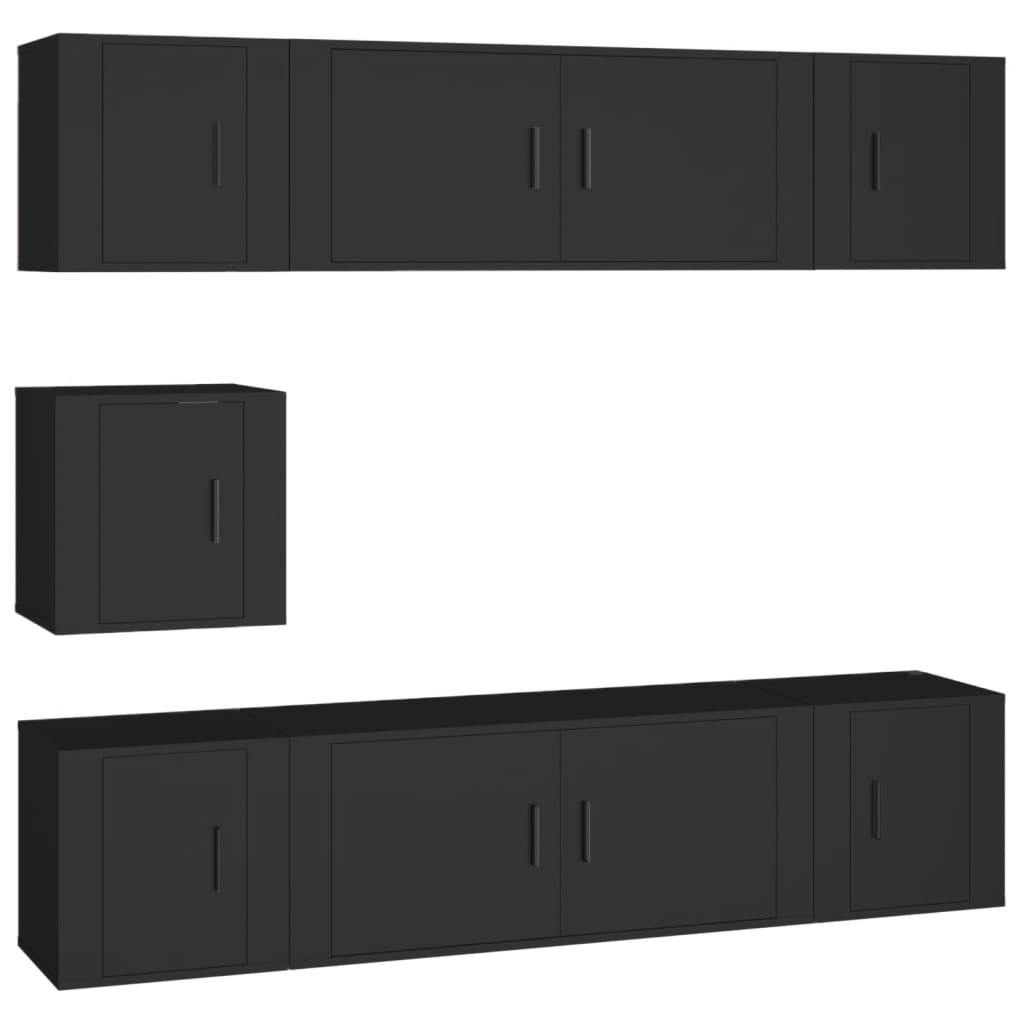 7 Piece TV Cabinet Set Black Engineered Wood