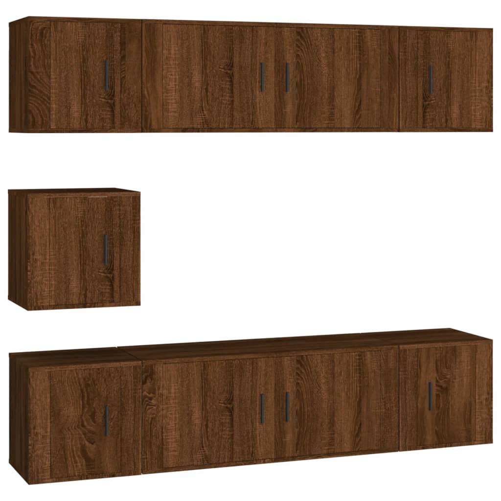 7 Piece TV Cabinet Set Brown Oak Engineered Wood
