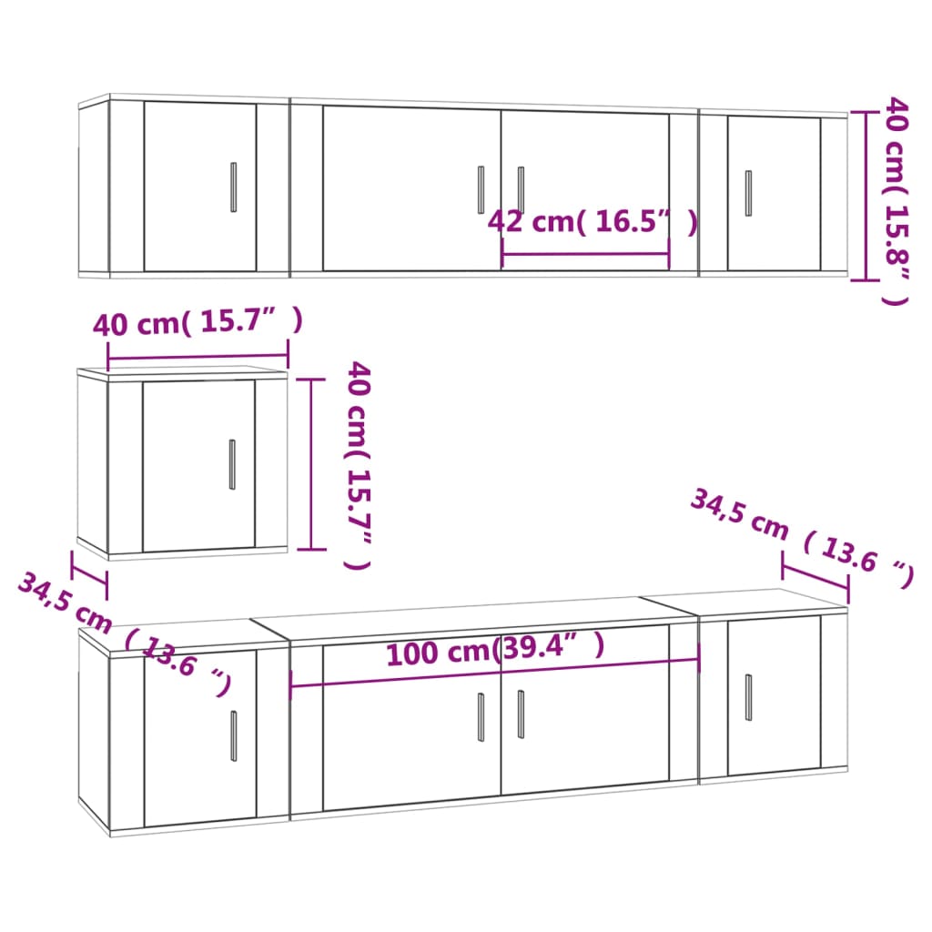 7 Piece TV Cabinet Set Brown Oak Engineered Wood