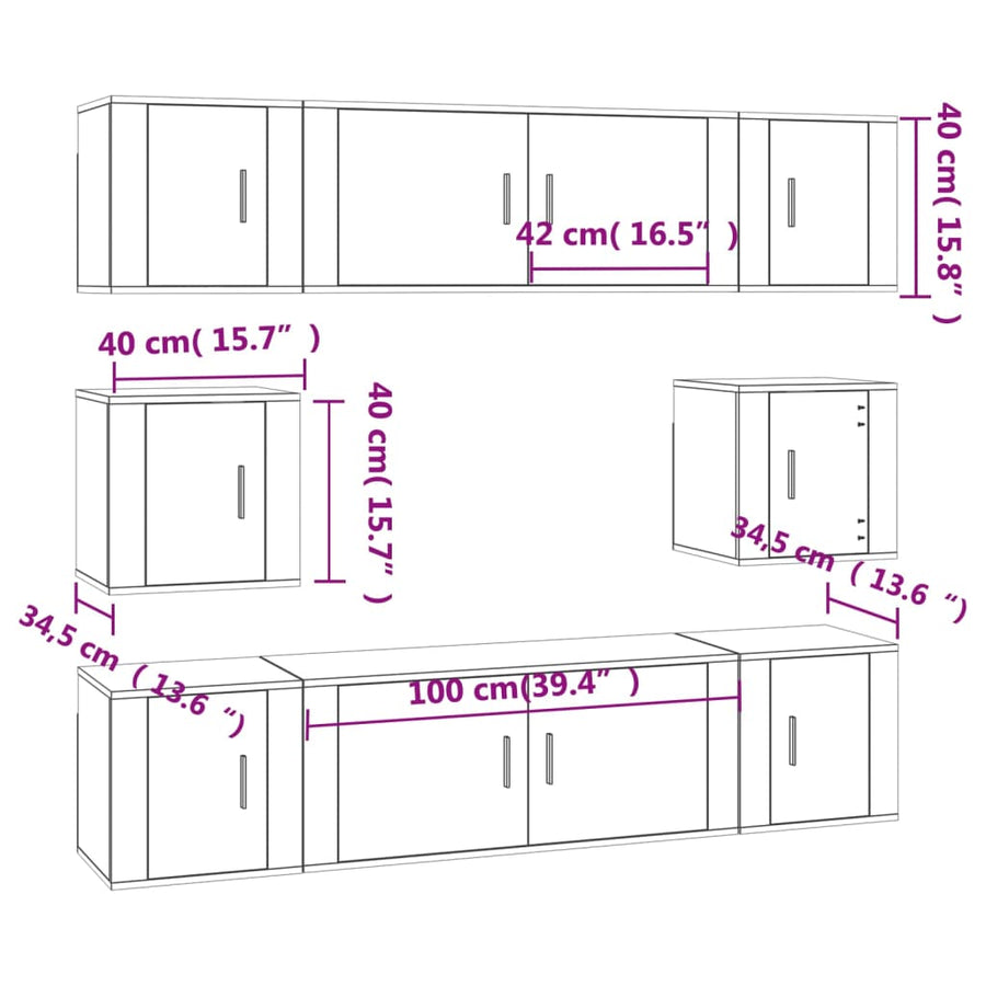 8 Piece TV Cabinet Set Black Engineered Wood