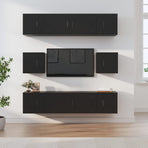 8 Piece TV Cabinet Set Black Engineered Wood