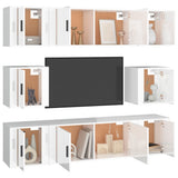 8 Piece TV Cabinet Set High Gloss White Engineered Wood