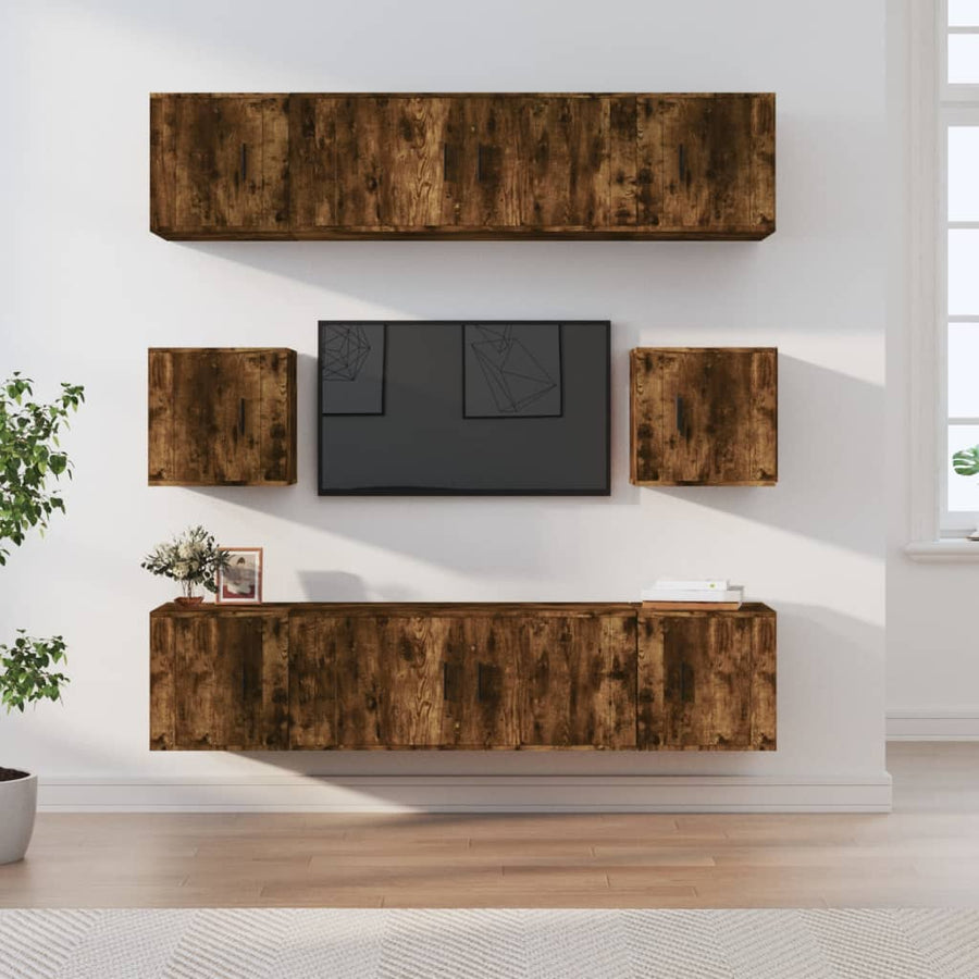 8 Piece TV Cabinet Set Smoked Oak Engineered Wood