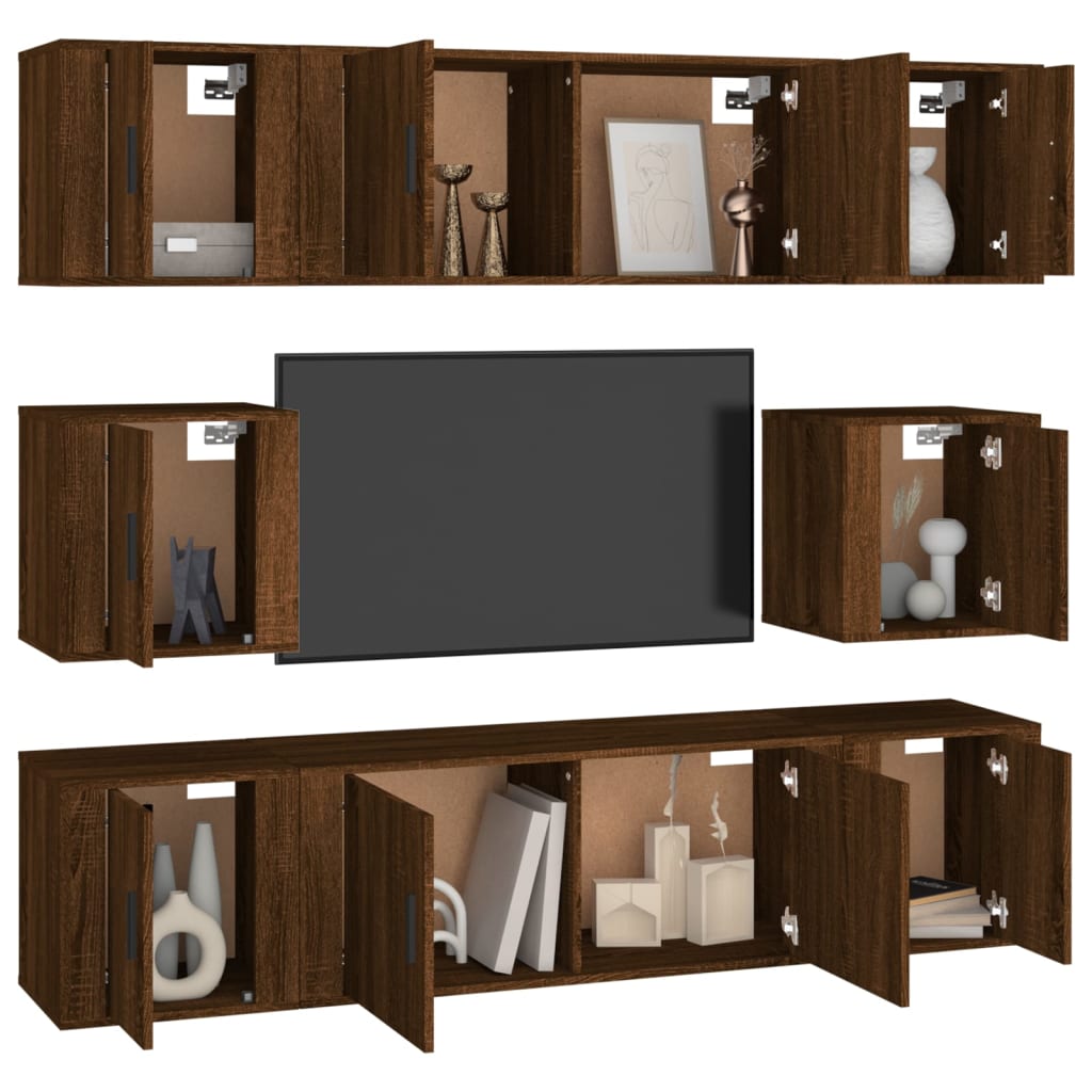 8 Piece TV Cabinet Set Brown Oak Engineered Wood