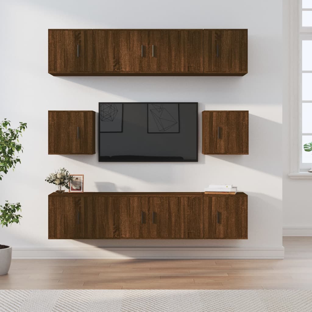 8 Piece TV Cabinet Set Brown Oak Engineered Wood
