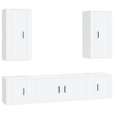 5 Piece TV Cabinet Set White Engineered Wood - Front View