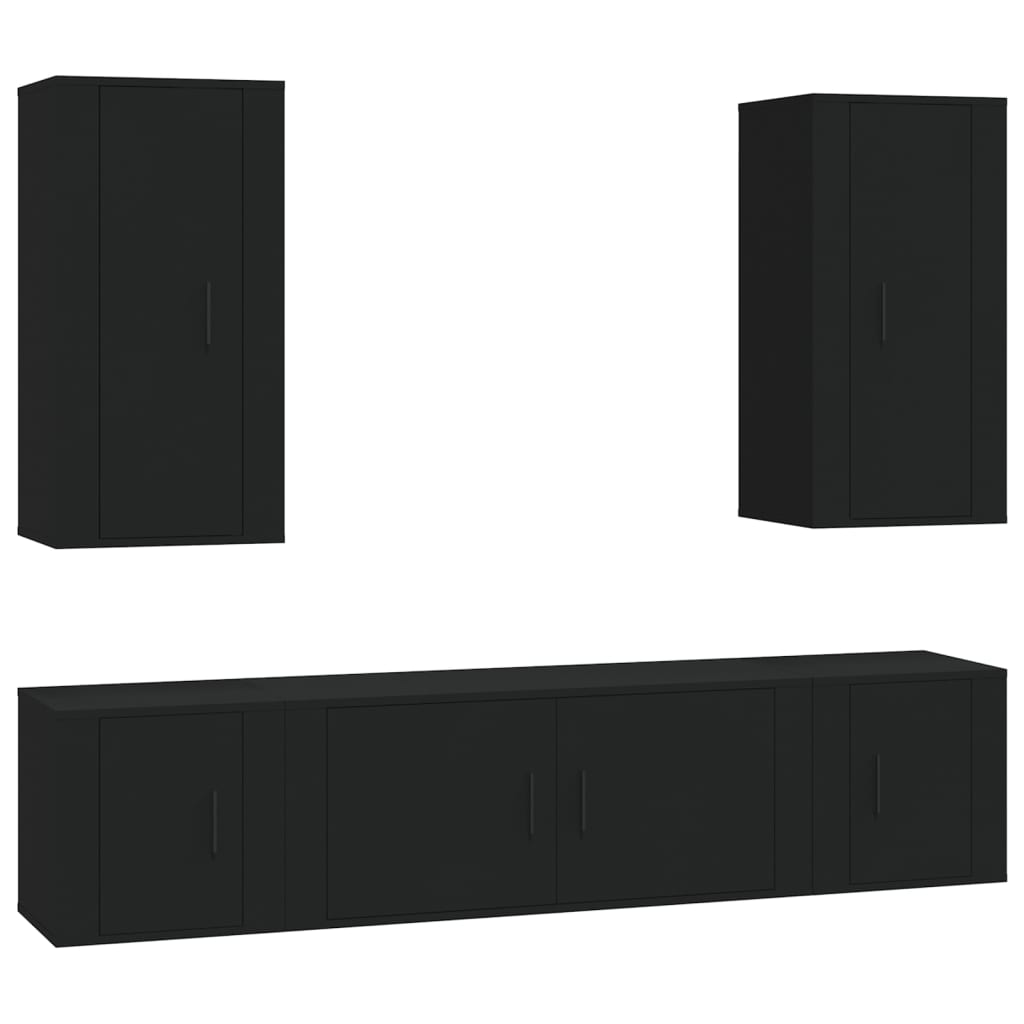 5 Piece TV Cabinet Set Black Engineered Wood