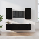 5 Piece TV Cabinet Set Black Engineered Wood