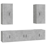 5 Piece TV Cabinet Set Concrete Grey Engineered Wood - Front View