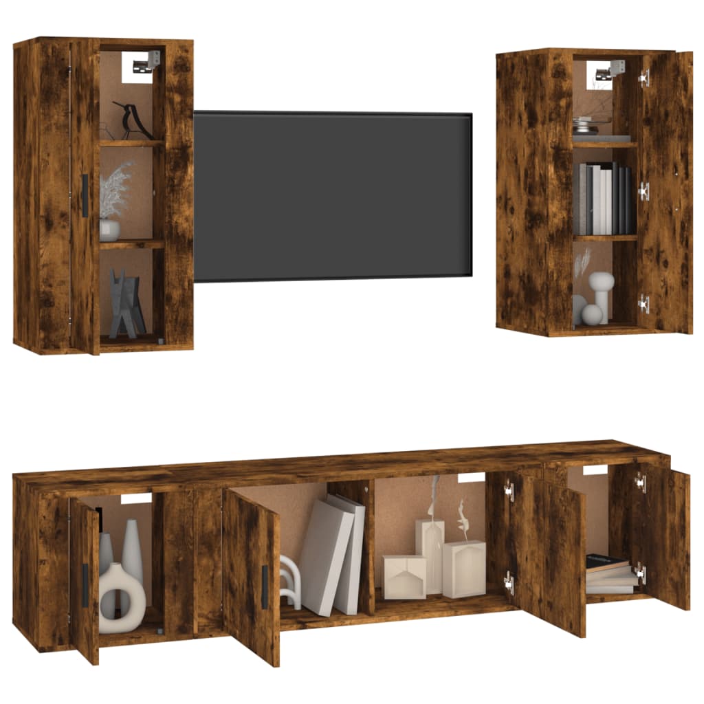 5 Piece TV Cabinet Set Smoked Oak Engineered Wood